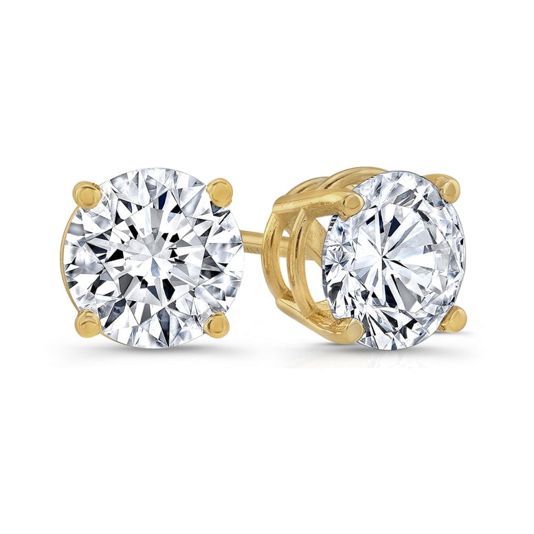 0.50 Ct. Tw. 14K Yellow Gold Created White Diamond and Four Prong Studs Excellent Cut/H+ Color/SI Plated by Paris Jewelry