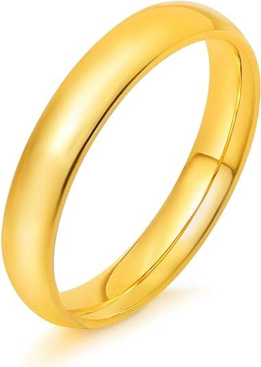 Paris Jewelry 24K Yellow Gold High Polish Classic Wedding Ring 4mm Women And Men Plated