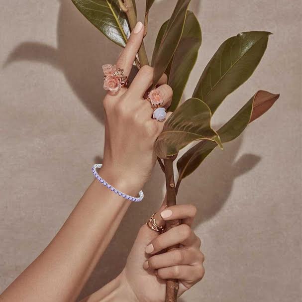 10k White Gold 6 Cttw Created Tanzanite Round Adjustable Tennis Plated Bracelet