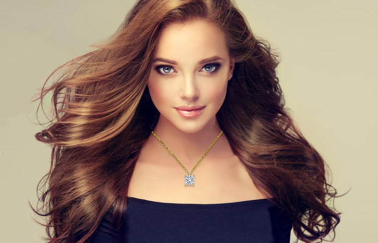 18K Yellow Gold 1/2 Carat Created Cubic Zirconia Princess Stud Necklace Plated 18 inch