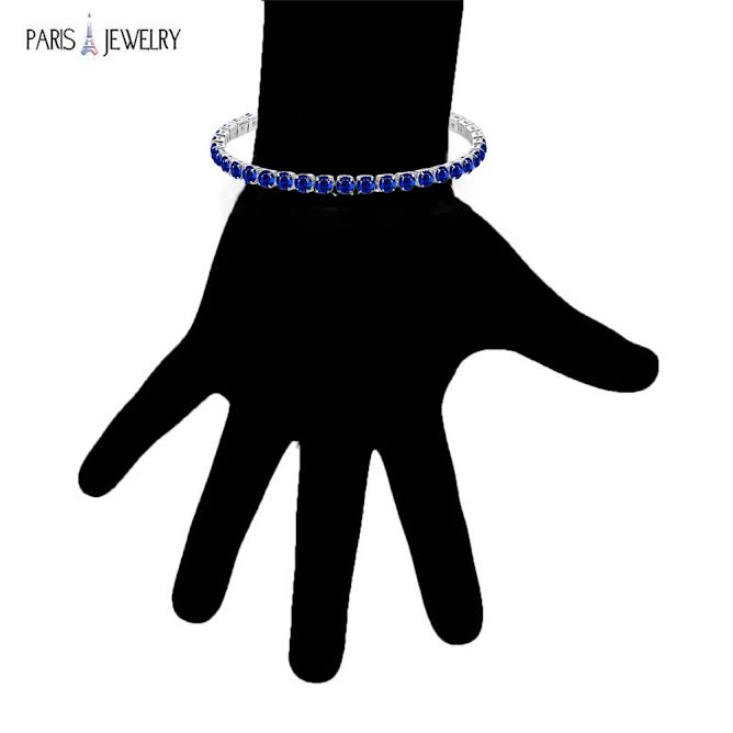 10k White Gold 7 Cttw Created Blue Sapphire Round Adjustable Tennis Plated Bracelet