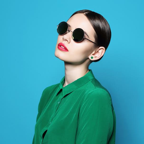 14k White Gold Plated 1/2 Ct Princess Cut Created Emerald Stud Earrings