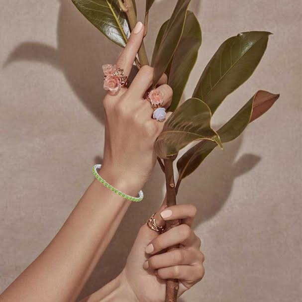 18k White Gold 6 Cttw Created Peridot Round Adjustable Tennis Plated Bracelet