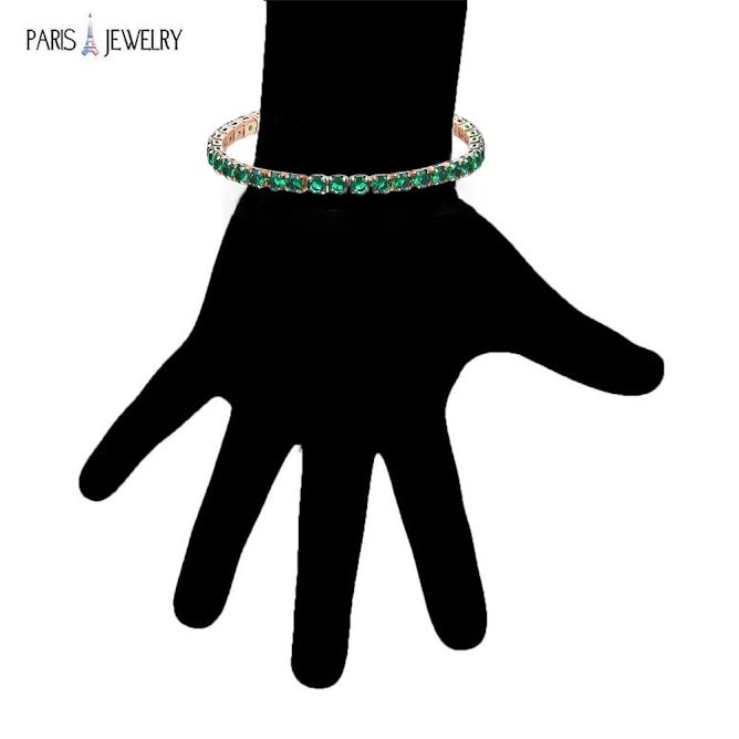 10k Rose Gold 7 Cttw Created Emerald Round Adjustable Tennis Plated Bracelet