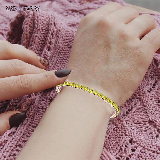 10k Rose Gold 7 Cttw Created Yellow Sapphire Round Adjustable Tennis Plated Bracelet