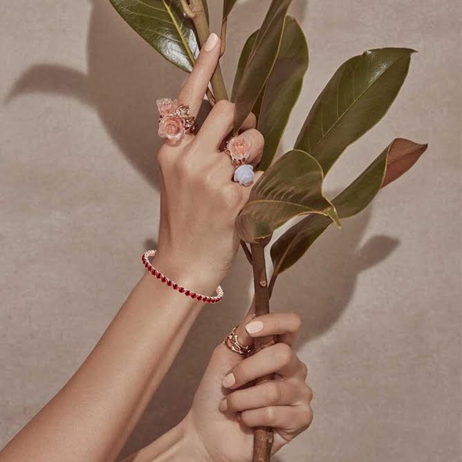 10k Rose Gold 7 Cttw Created Garnet Round Adjustable Tennis Plated Bracelet
