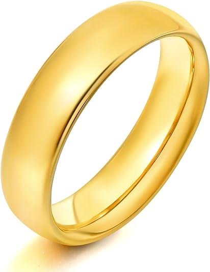 Paris Jewelry 24K Yellow Gold High Polish Classic Wedding Ring 6mm Women And Men Plated