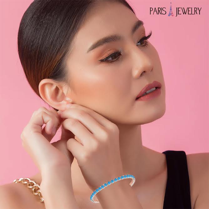 10k Rose Gold 7 Cttw Created Turquoise Round Adjustable Tennis Plated Bracelet