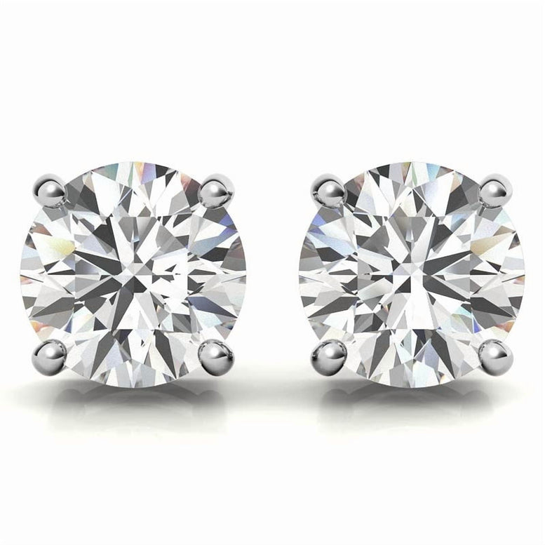 14k White Gold 1/2 Ct Solitaire Created White Diamond Stud Earrings (K-L, I2-I3) Plated by Paris Jewelry