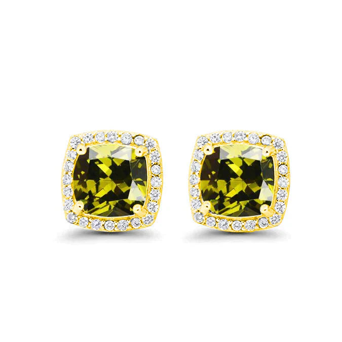 Paris Jewelry 18k Yellow Gold 1 Carat Created Halo Princess Sapphire Birthstone Stud Earrings All Colors Plated