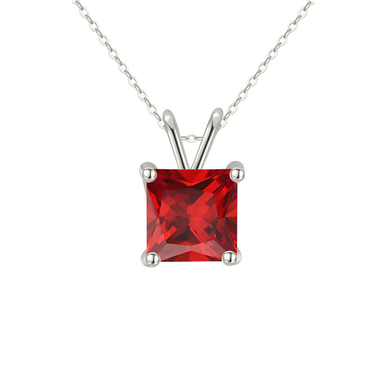 18K White Gold 1/2 Carat Created Ruby Princess Stud Necklace Plated 18 inch