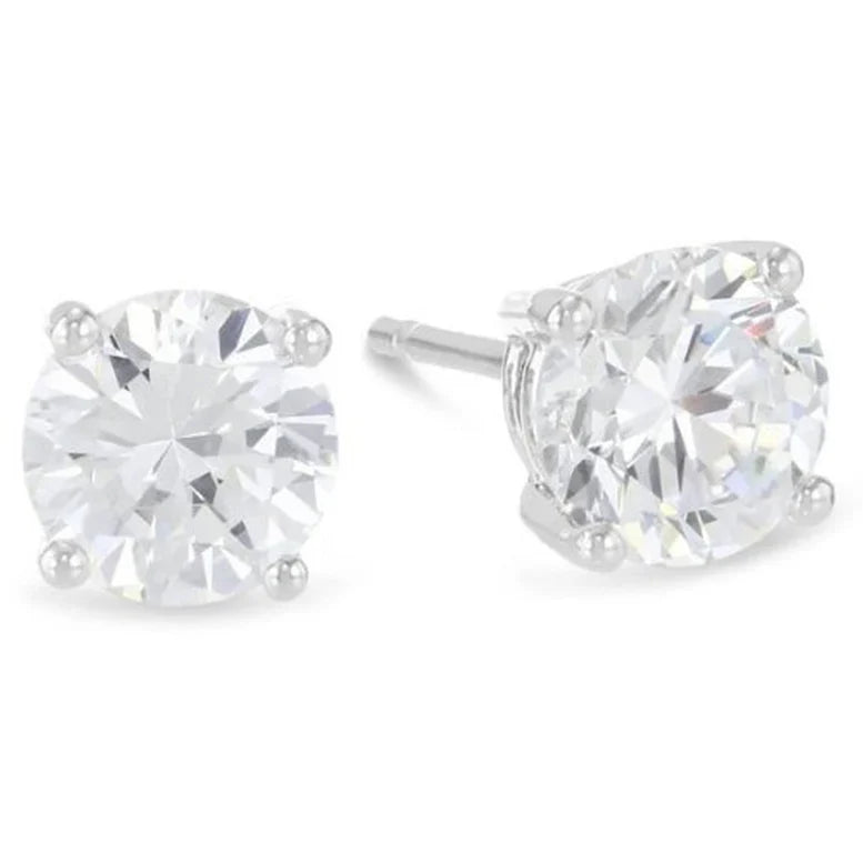 14k White Gold 1/2 Carat Created White Diamond Round Stud Earrings (SI1) 4 Prong Setting by Paris Jewelry