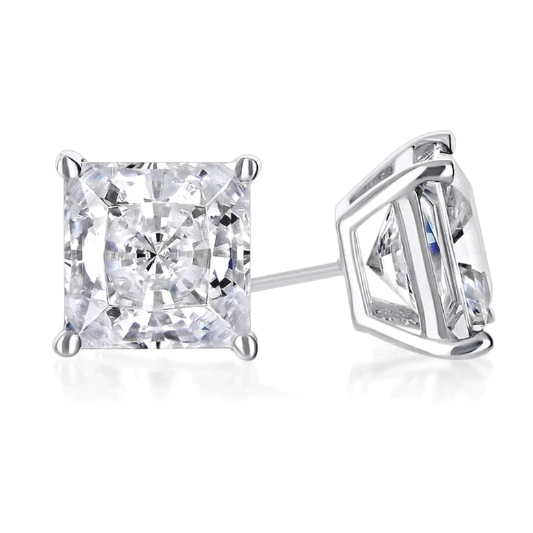 14K White Solid Gold Created White Sapphire Princess Stud Earrings 6mm