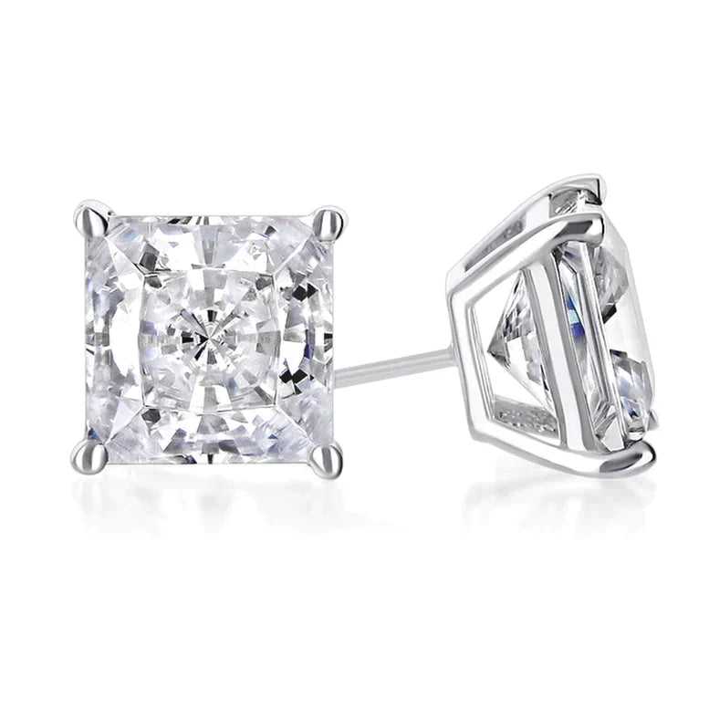 Paris Jewelry 18K White Gold 1/2 Carat Princess Moissanite Stud Earrings
