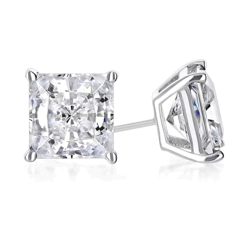 14K White Solid Gold Created White Diamond Princess Stud Earrings 1/4ct
