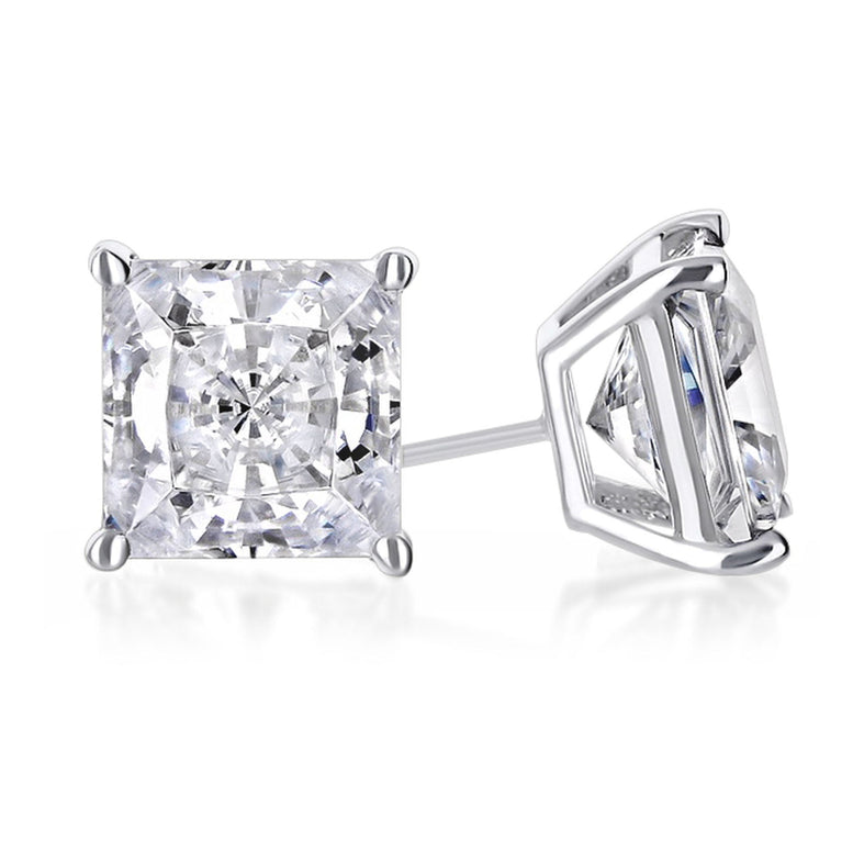 Paris Jewelry 18k White Gold 1 Ct Created White Sapphire Princess Cut Stud Earrings | Jewelry Gift for Her or Him