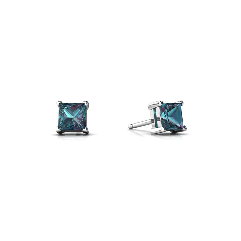 Paris Jewelry 18K White Gold 1 Carat Created Princess Sapphire Birthstone Stud Earrings All Colors Plated