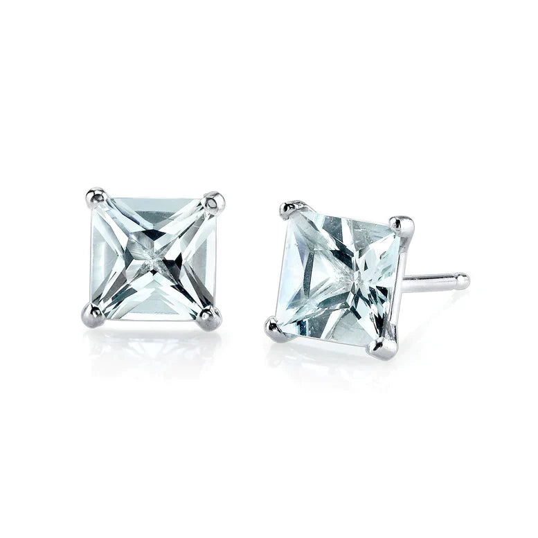 Paris Jewelry 18K White Gold 1 Carat Created Princess Sapphire Birthstone Stud Earrings All Colors Plated