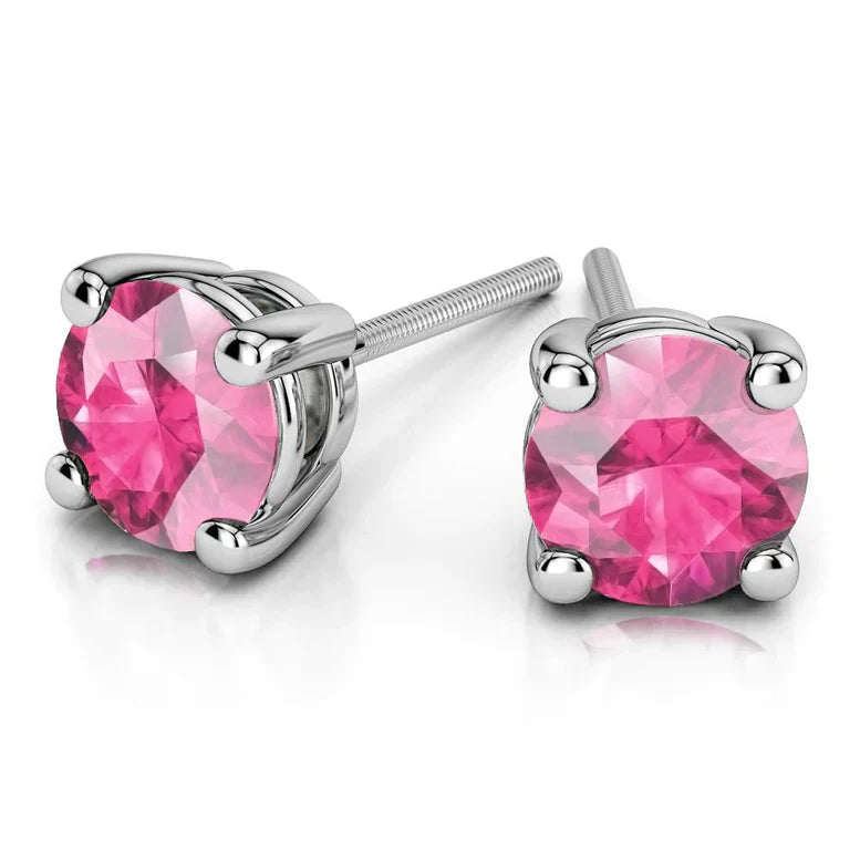 Paris Jewelry 18K White Gold 1 Carat Created Round Sapphire Birthstone Stud Earrings All Colors Plated