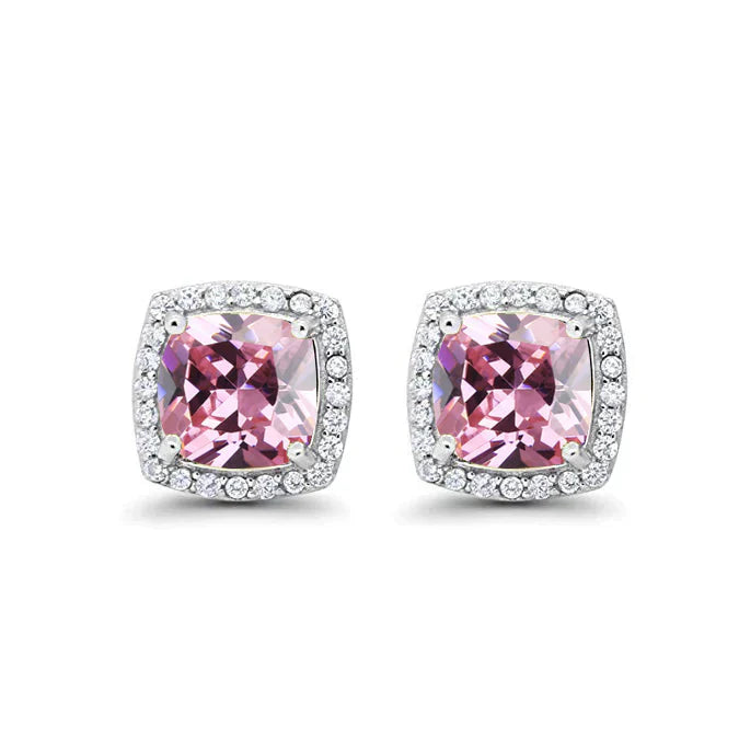 Paris Jewelry 18k White Gold 1 Carat Created Halo Princess Sapphire Birthstone Stud Earrings All Colors Plated