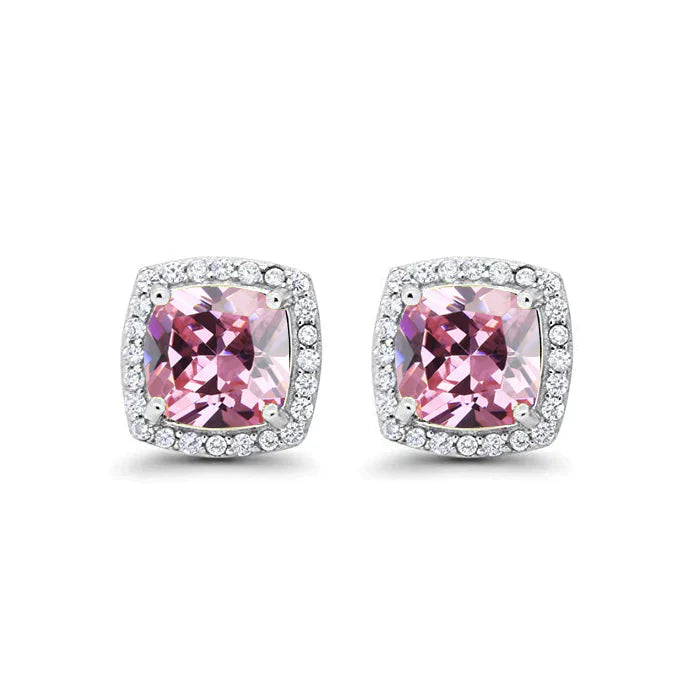 Paris Jewelry 18k White Gold 1 Carat Created Halo Princess Sapphire Birthstone Stud Earrings All Colors Plated