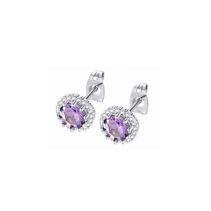 Paris Jewelry 18k White Gold 1 Carat Created Halo Round Sapphire Birthstone Stud Earrings All Colors Plated