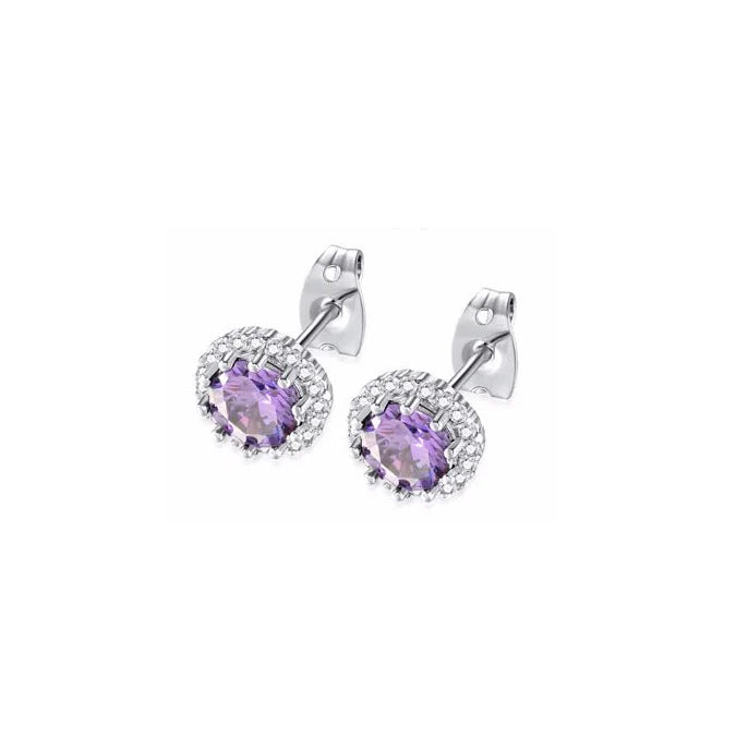 Paris Jewelry 18k White Gold 1 Carat Created Halo Round Sapphire Birthstone Stud Earrings All Colors Plated