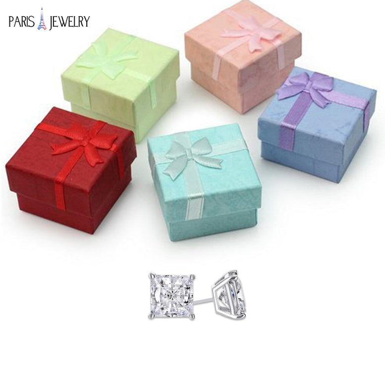 Paris Jewelry 18k White Gold 1 Ct Created White Sapphire Princess Cut Stud Earrings | Jewelry Gift for Her or Him
