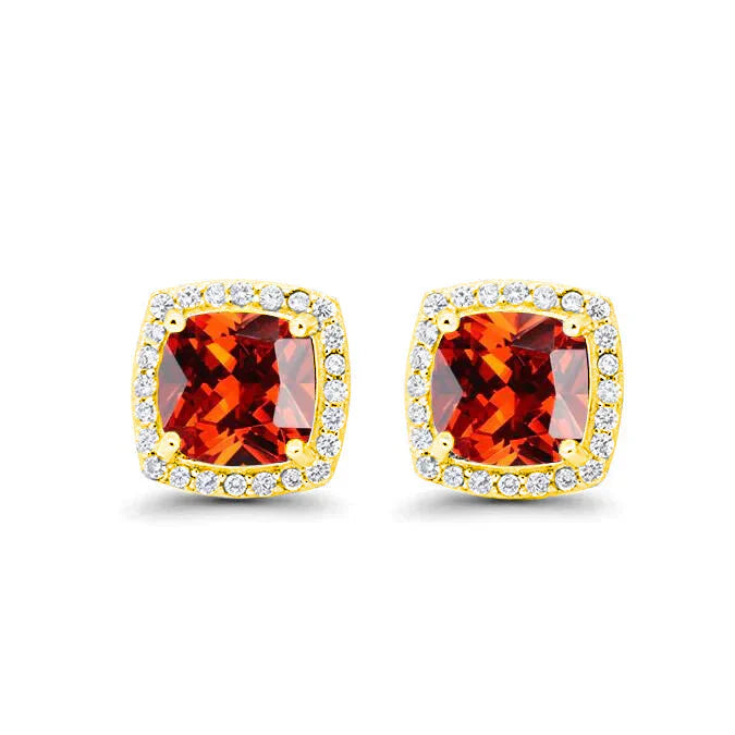 Paris Jewelry 18k Yellow Gold 1 Carat Created Halo Princess Sapphire Birthstone Stud Earrings All Colors Plated