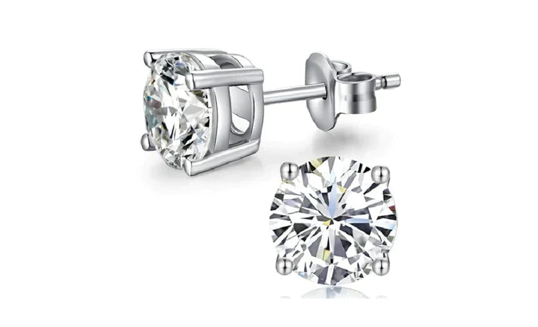Paris Jewelry 18K White Gold 1 Carat Created Round Sapphire Birthstone Stud Earrings All Colors Plated