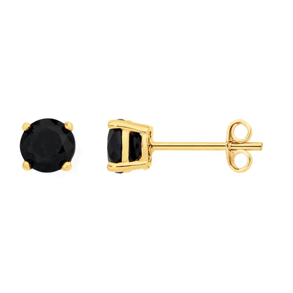 14K Yellow Solid Gold Black Round Diamond Stud Earrings 1/4ct