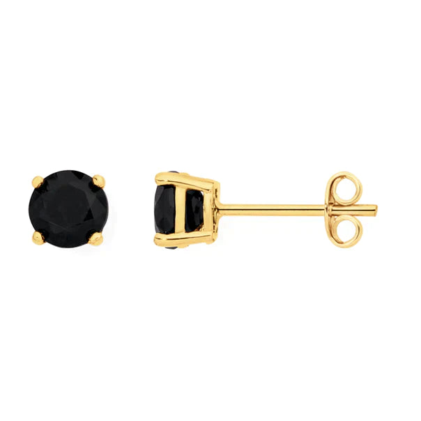 14K Yellow Solid Gold Black Round Diamond Stud Earrings 4mm