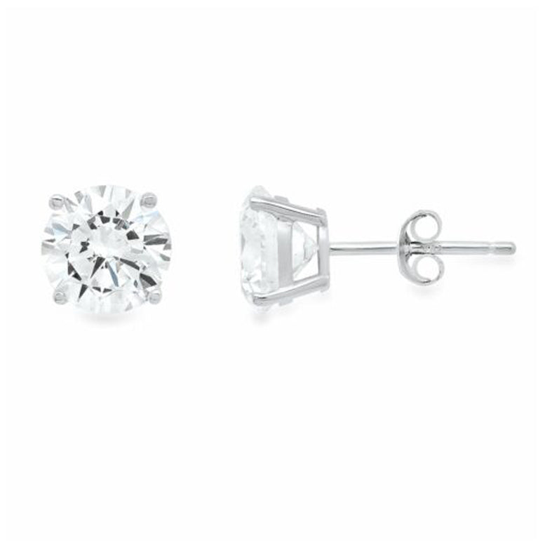 Paris Jewelry 14k White Gold Push Back Round Created White Sapphire Stud Earrings 3mm