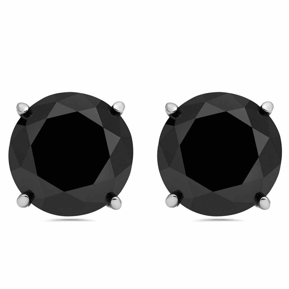 Paris Jewelry 14k White Gold Push Back Round Created Black Sapphire Stud Earrings 4mm