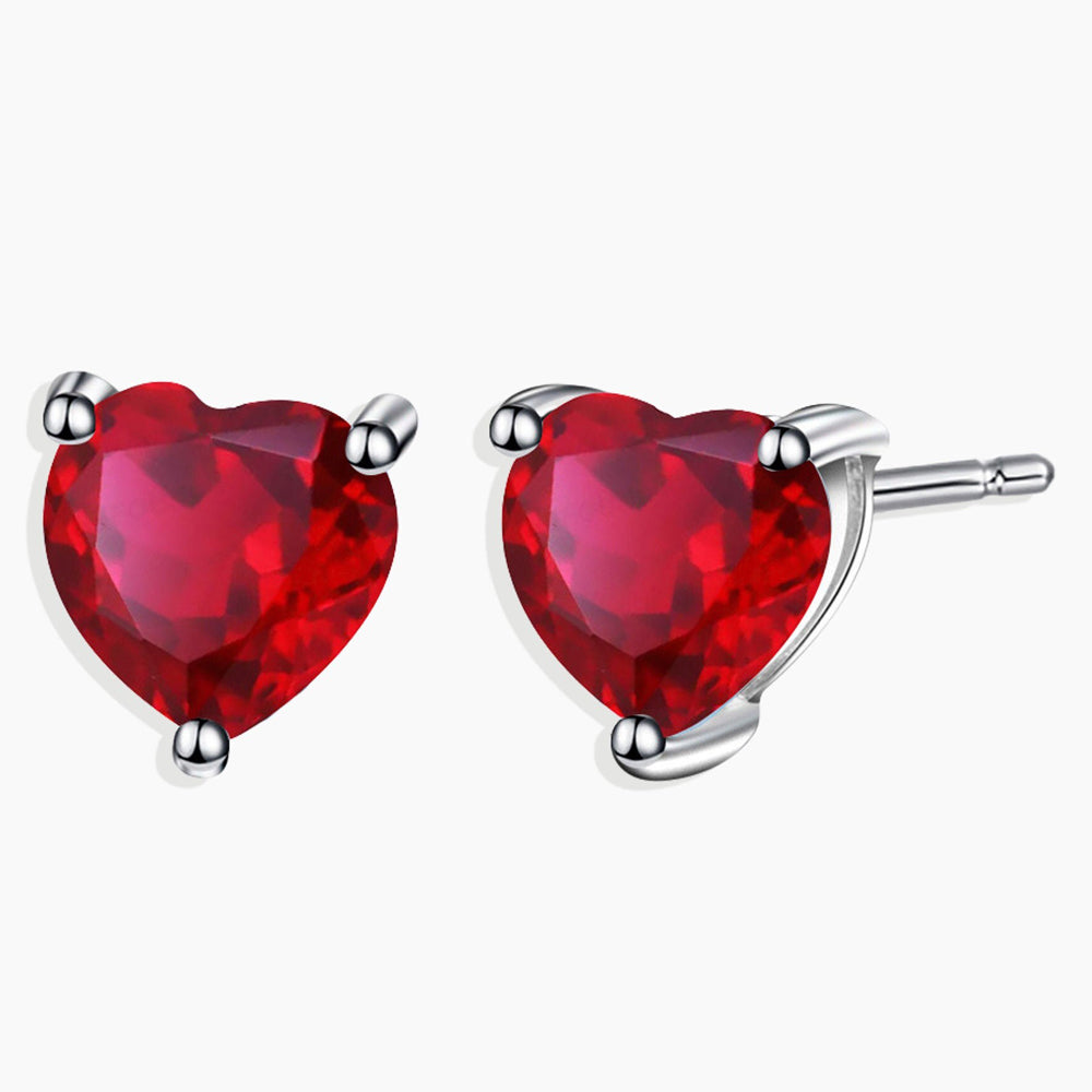 Paris Jewelry 14k White Gold Push Back Heart Created Ruby Sapphire Stud Earrings 4mm