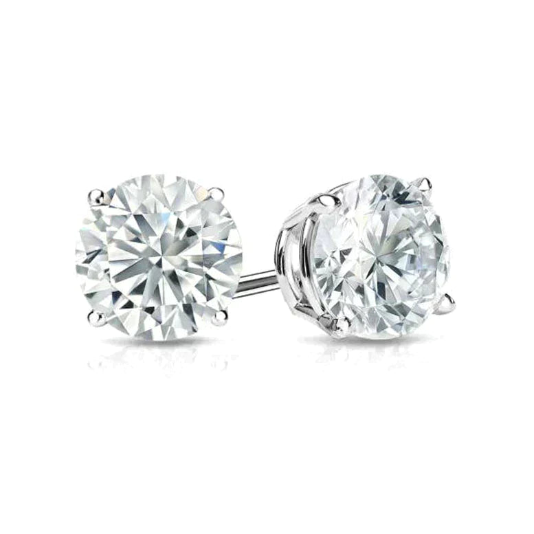 14K White Solid Gold Created White Sapphire Round Stud Earrings 4mm