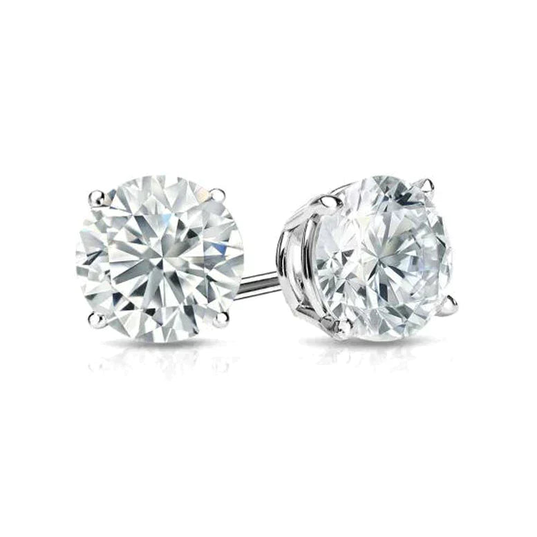 14k White Gold Solitaire Round Cubic Zirconia Stud Earrings with P`ushbacks