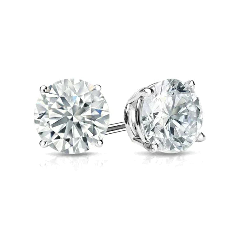 14K White Solid Gold Created White Diamond Round Stud Earrings 1/4ct