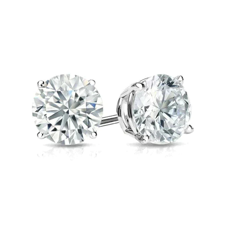 14K White Solid Gold Created White Diamond Round Stud Earrings 1/2ct