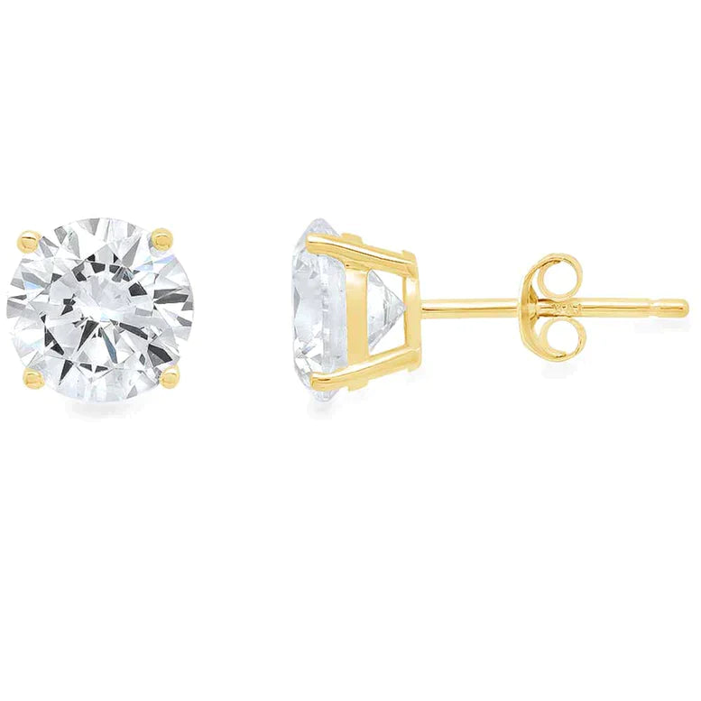 14K Yellow Solid Gold White Diamond Round Stud Earrings 1/2ct