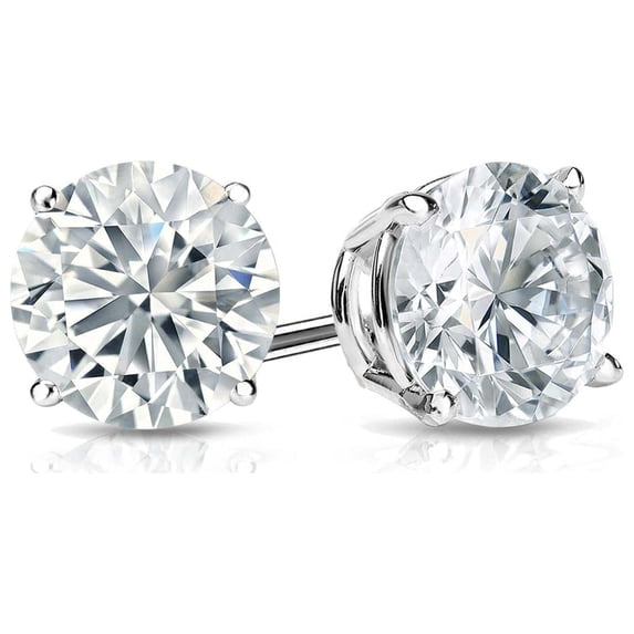 14K White Gold 1/4 Ct Diamond Round Stud Earrings Plated by Paris Jewelry
