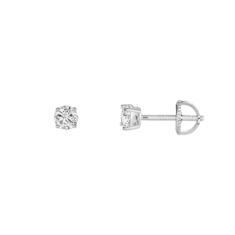 18K White Gold 1/2 Carat 3mm Round Moissanite Screw Back Stud Earrings Women Plated by Paris Jewelry