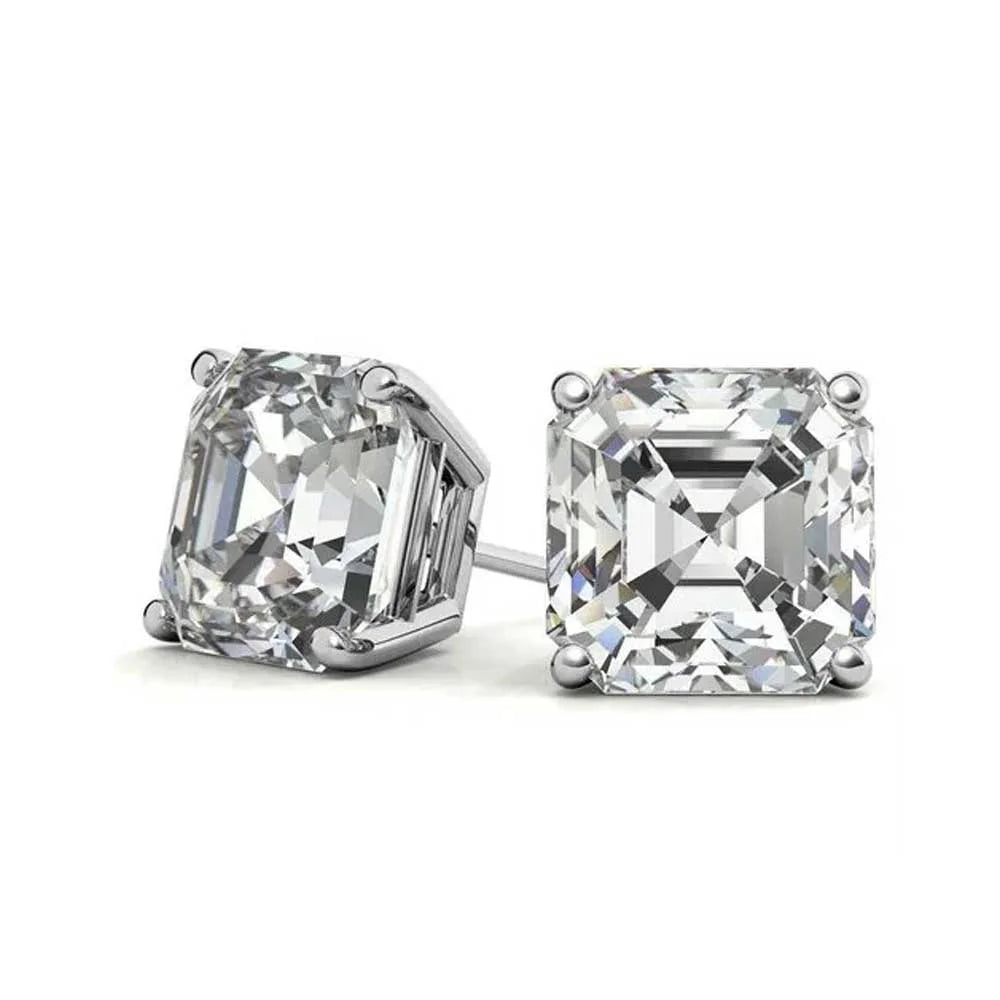 18K White Gold 1 Ct Asher Cut White Topaz Stud Earrings by Paris Jewelry