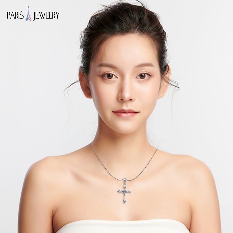 18K White Gold 2 ct Created Diamond Cross Stud Necklace Plated 18 inch