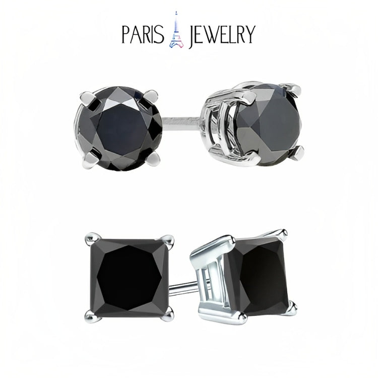 Paris Jewelry 18k White Gold 2 Pair Created Black Sapphire 4mm