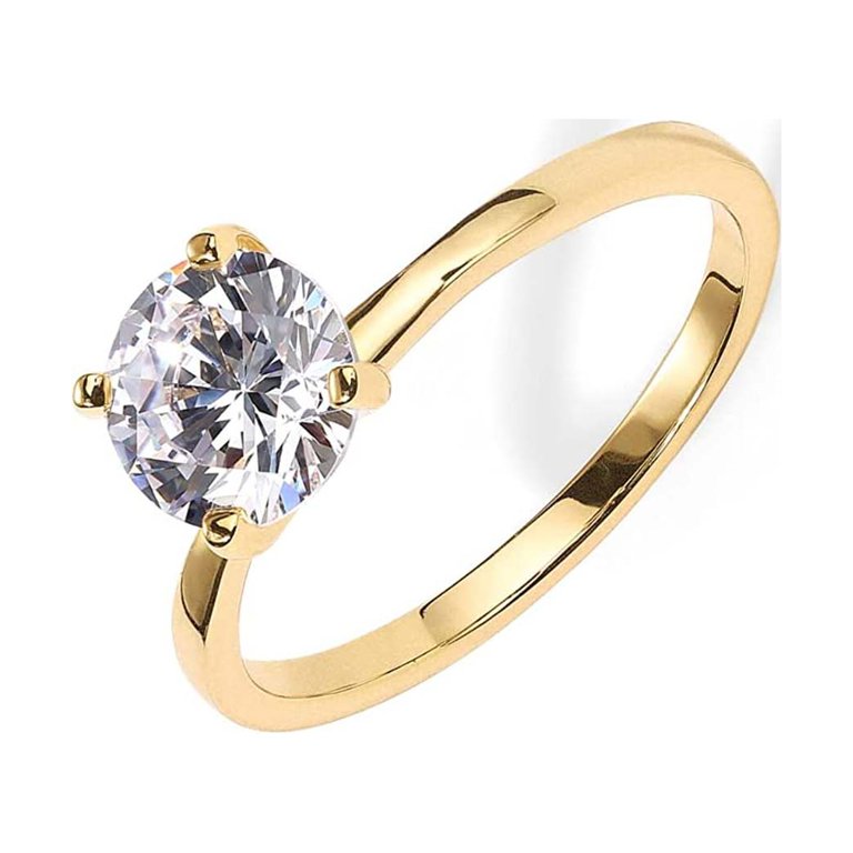 Paris Jewelry 18K Yellow Gold Created White Sapphire Round Engagement Wedding Ring Plated Sizes 5-10