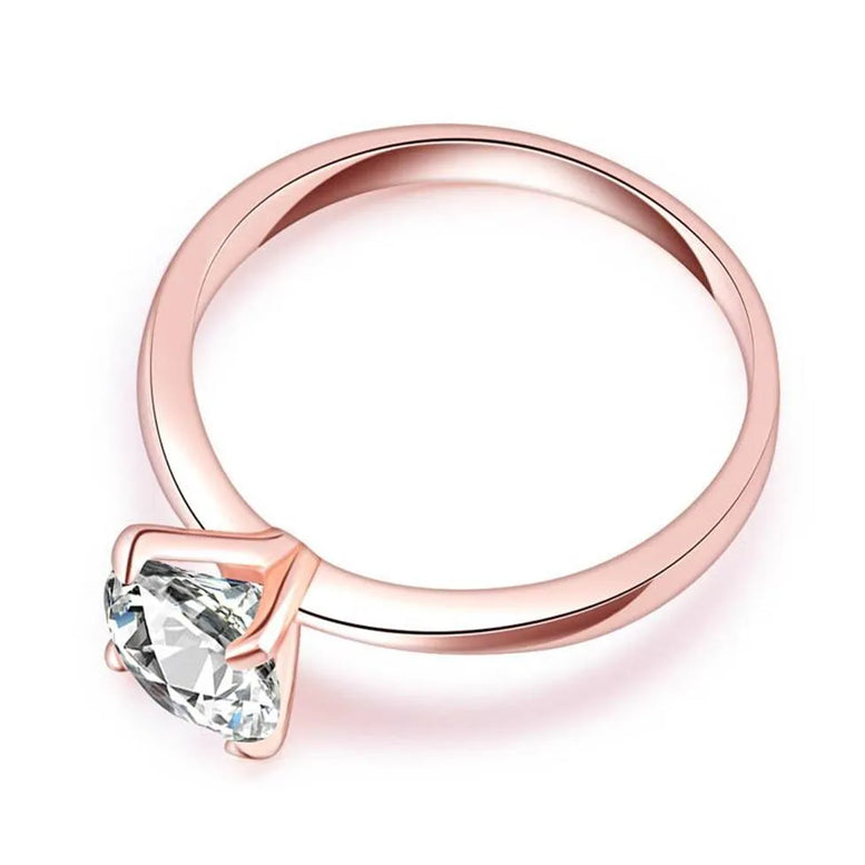 18K Rose Gold Moissanite Round Engagement Wedding Ring Plated