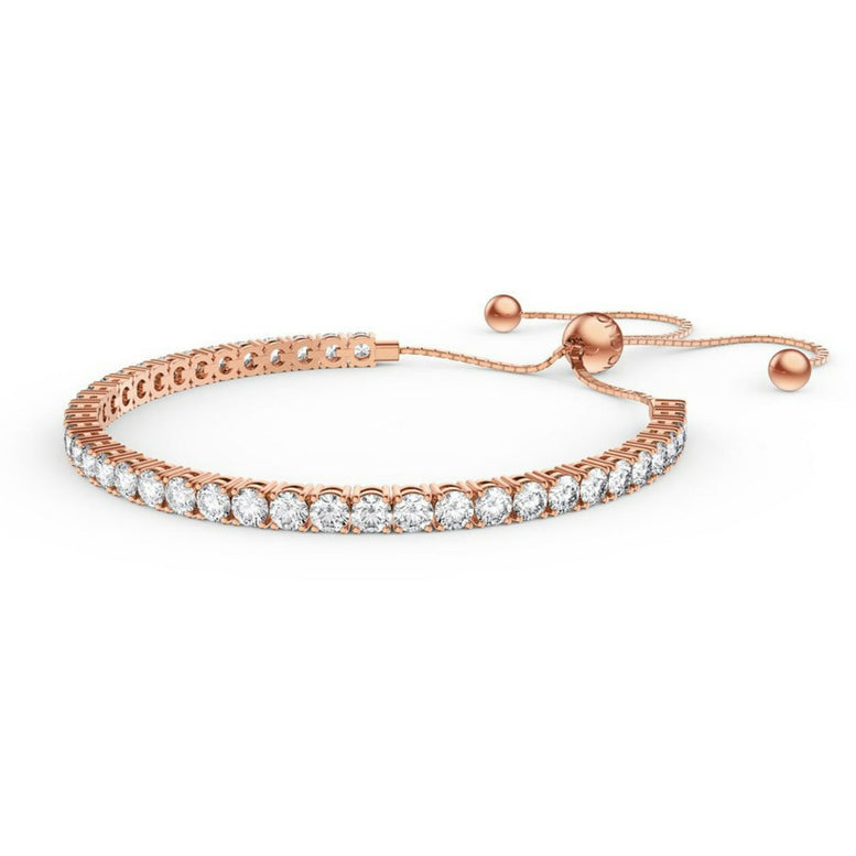 Paris Jewelry 24K Rose and White Gold 6ct Created White Sapphire Round Adjustable Tennis Bracelet Unisex Plated