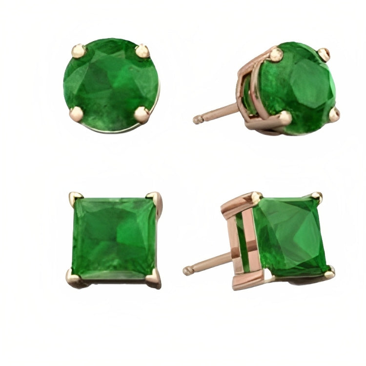 Paris Jewelry 18k Rose Gold 2 Pair Created Emerald 4mm, 6mm Round & Princess Cut Stud Earrings Plated