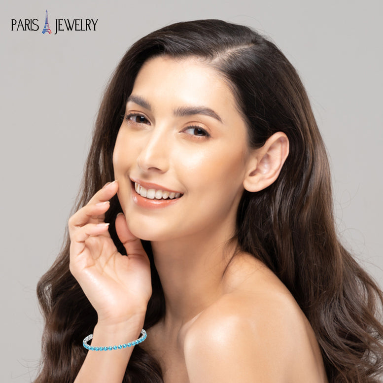 18k White Gold 6 Cttw Created Aquamarine Round Adjustable Tennis Plated